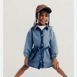 ZARA cOlor block Denim dress snap button shirt-dress size 18-24mo med wash jean